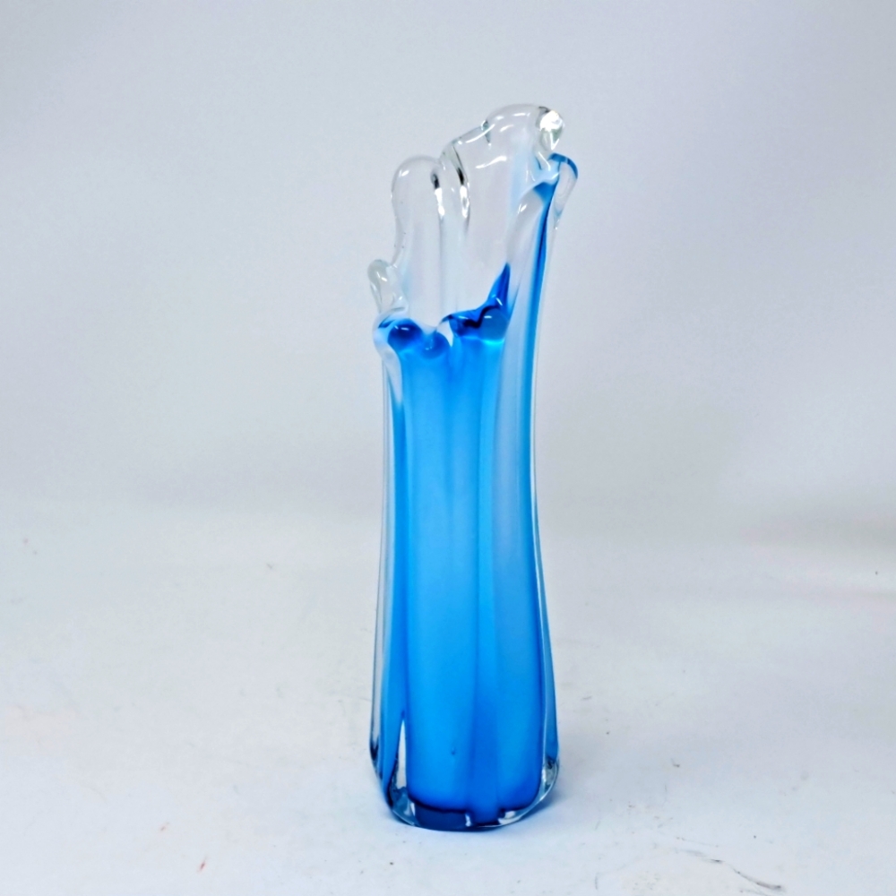 Blue And White Stretched Glass Bud Vase